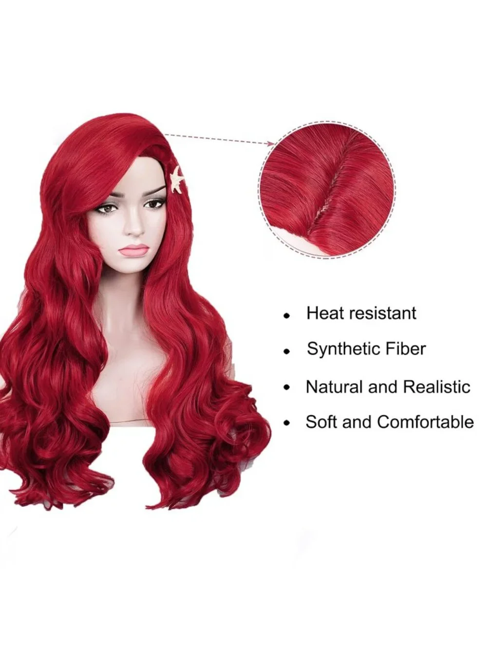 Women's Dark Red Starfish Heat Resistant Synthetic Fiber Long Straight Ombre Wig